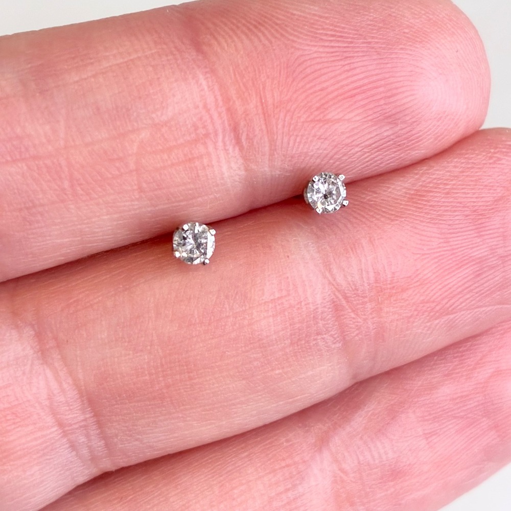 Diamond Stud Earrings 14K White Gold Round Solitaire 3mm LM Signed